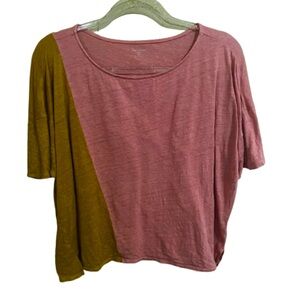 Garnet Hill S Gold Peach Colorblock Blouse Asymmetrical Oversized Organic Linen